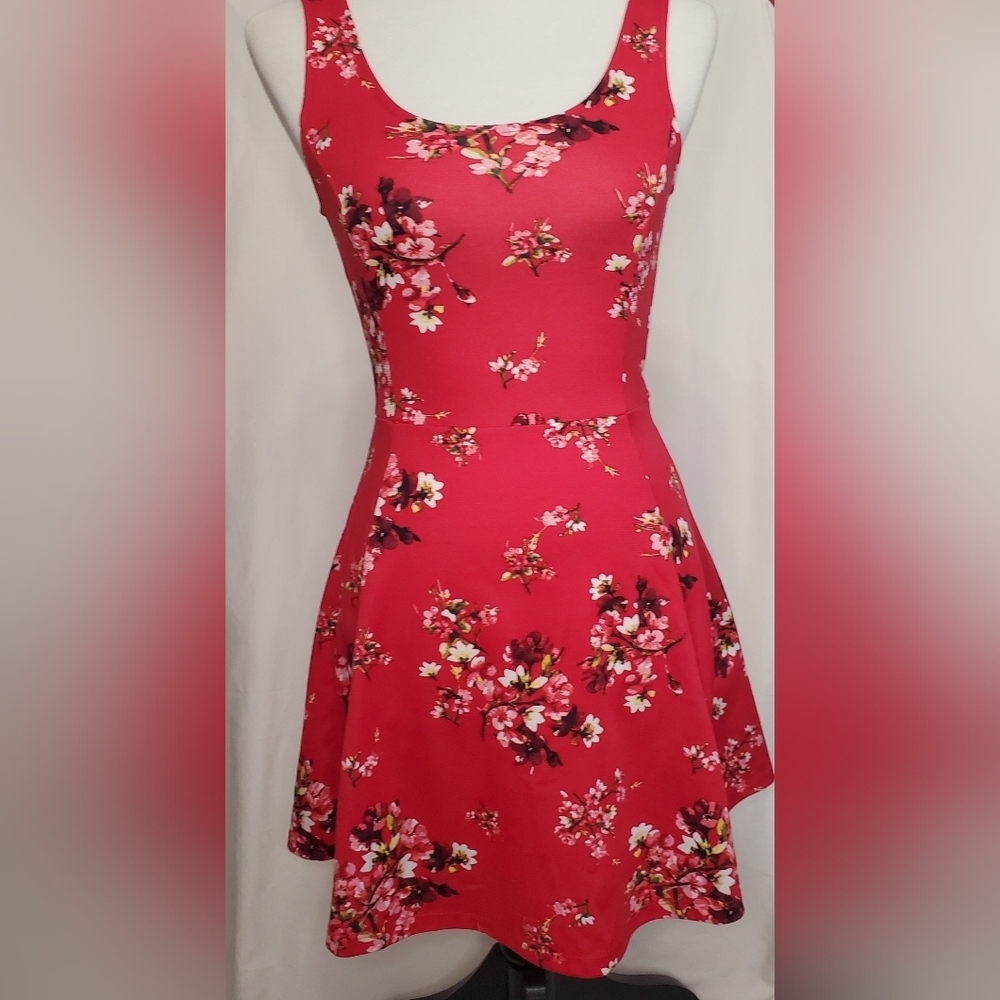 Pre-Loved Red Floral H&M Divided Girls Youth Dress Size 4